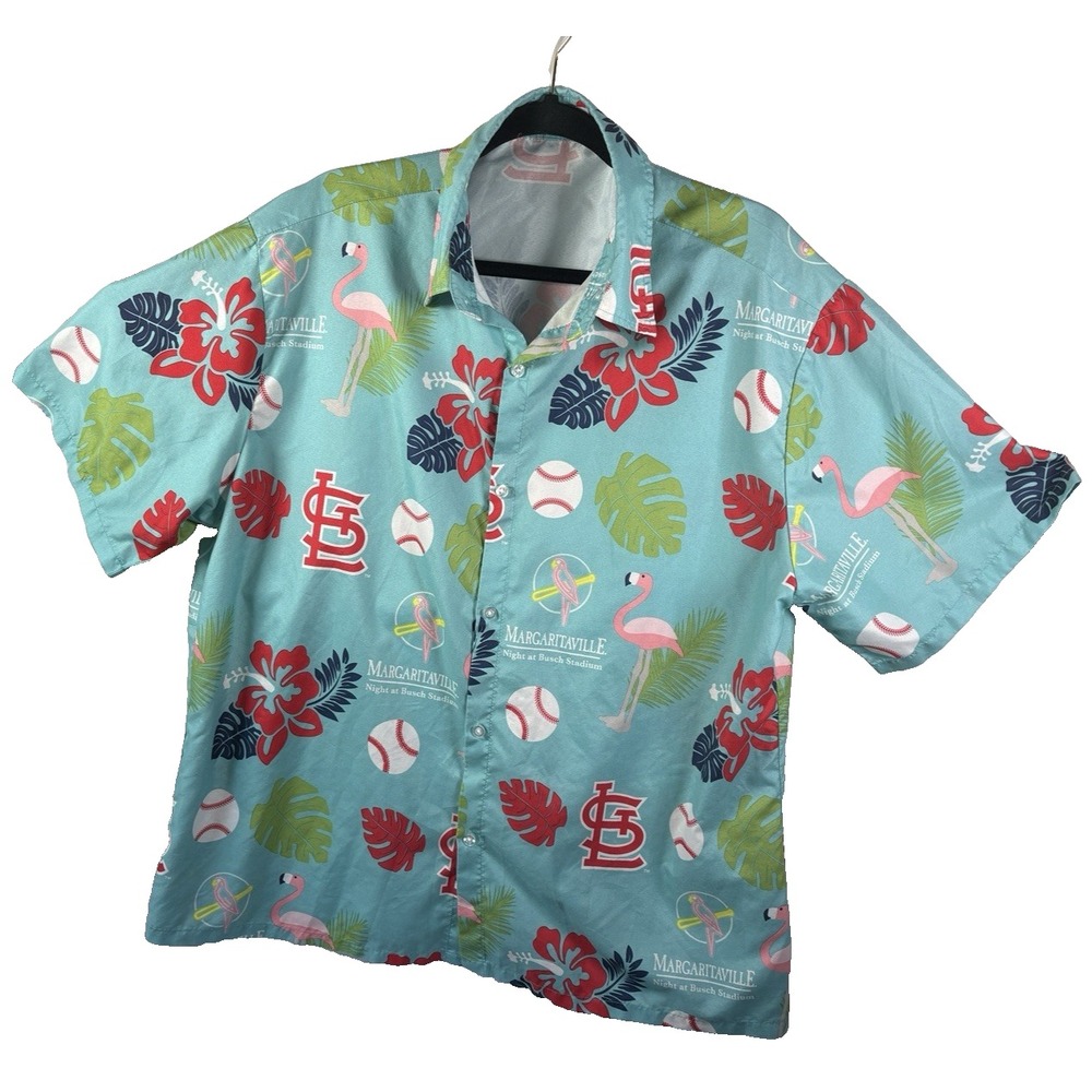 St Louis Cardinals Hawaiian Shirt Men L Margaritaville Night Busch Stadium Blue